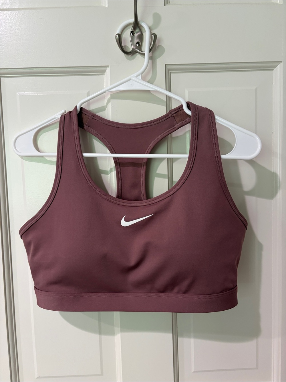 Nike Women's Racerback Sports Bra - Mauve Plum with White Swoosh